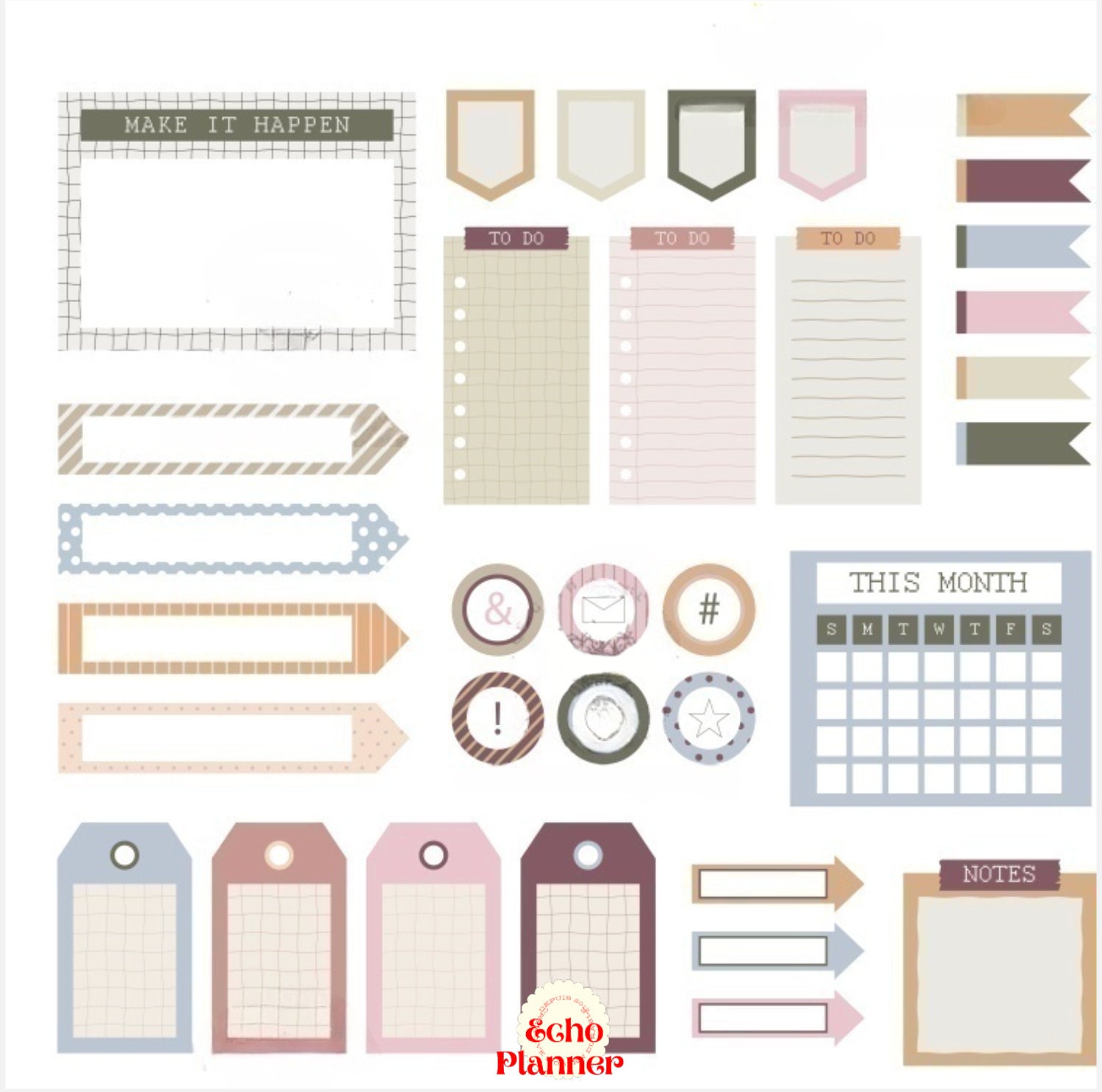 Washi Tape & Sticky Notes Digital Stickers for Goodnotes - Etsy