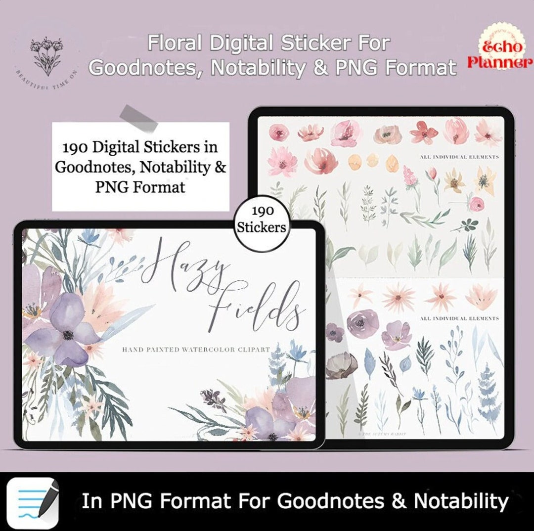 Floral Digital Sticker Book for Goodnotes, PNG Files of Digital ...