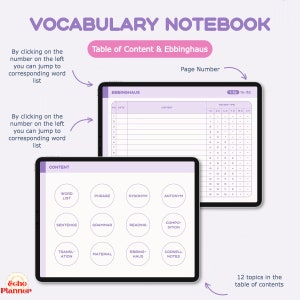 Purple Language Learning Digital Planner: Vocabulary & Grammar (PDF ...