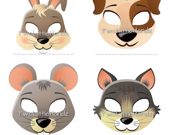 Paquete de máscaras de animales de granja / Máscaras de animales para niños / Conejito / Perro / Ratón / Gato / Fiesta imprimible / Kids Craft Imprimible