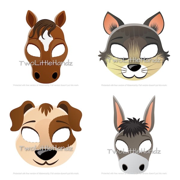 Animal Masks Bundle | Animal Masks For Kids | Dog | Cat | Horse | Donkey| Party Printable | Kids Craft Printable