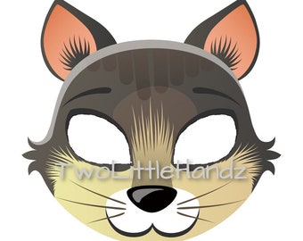 Máscara imprimible para gatos / Máscaras de animales para niños / Fiesta imprimible / Descarga digital de la página para colorear / Kids Craft Imprimible