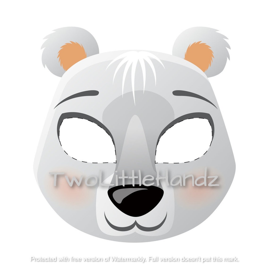 Polar Bear Printable Mask Animal Masks for Kids Party Printable Coloring Page Digital Download ...