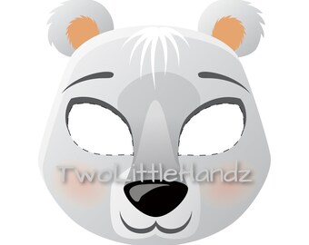 Máscara imprimible de oso polar / Máscaras de animales para niños / Imprimible para fiestas / Descarga digital de la página para colorear / Kids Craft Imprimible