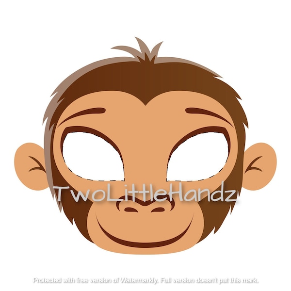 Monkey Printable Mask | Animal Masks For Kids | Party Printable | Coloring Page Digital Download | Kids Craft Printable