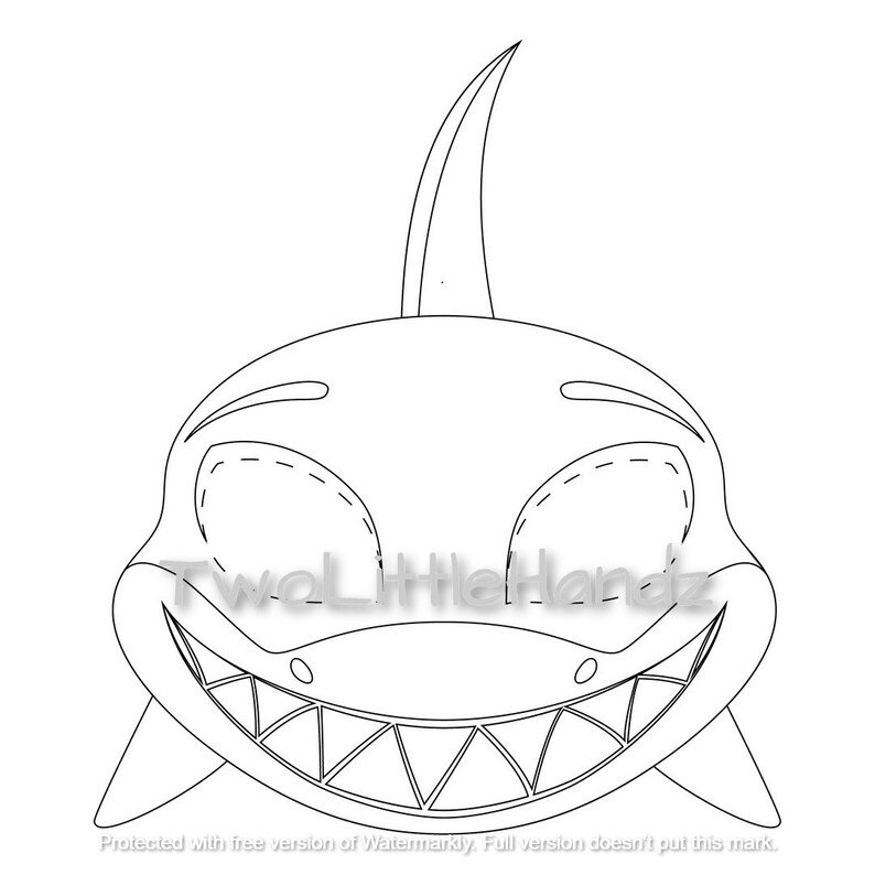 Shark Printable Mask Animal Masks for Kids Party Printable Coloring Page Digital Download Kids ...
