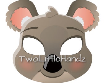 Koala Máscara Imprimible / Máscaras de Animales Para Niños / Fiesta Imprimible / Dibujo para Colorear Descarga Digital / Kids Craft Imprimible