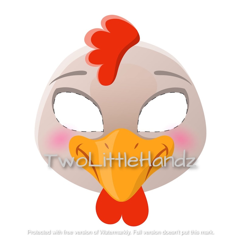 Máscara imprimible de gallina / Máscaras de animales para niños / Imprimible para fiestas / Descarga digital de la página para colorear / Kids Craft Imprimible imagen 1