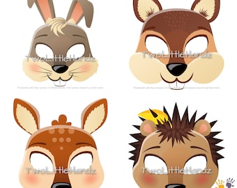 Woodland Animal Masks Bundle | Animal Masks For Kids | Bunny | Deer | Hedgehog | Squirrel | Party Printable | Kids Craft Printable