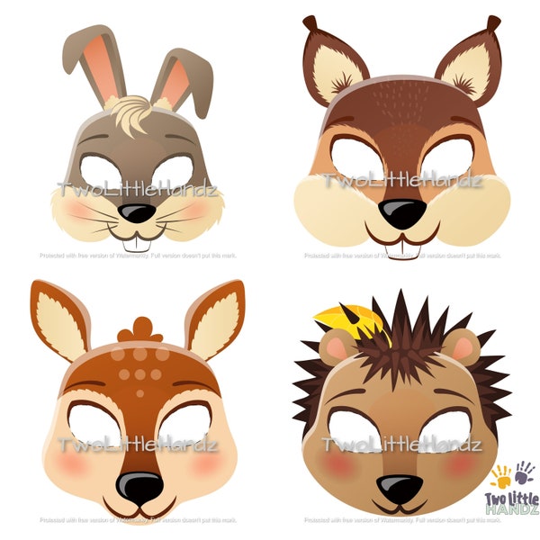 Woodland Animal Masks Bundle | Animal Masks For Kids | Bunny | Deer | Hedgehog | Squirrel | Party Printable | Kids Craft Printable