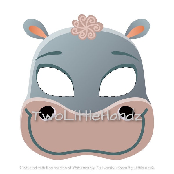 | de masque imprimable Hippo Masques d’animaux pour les enfants | | imprimable de fête Coloring Page Digital Download | Artisanat pour enfants imprimable