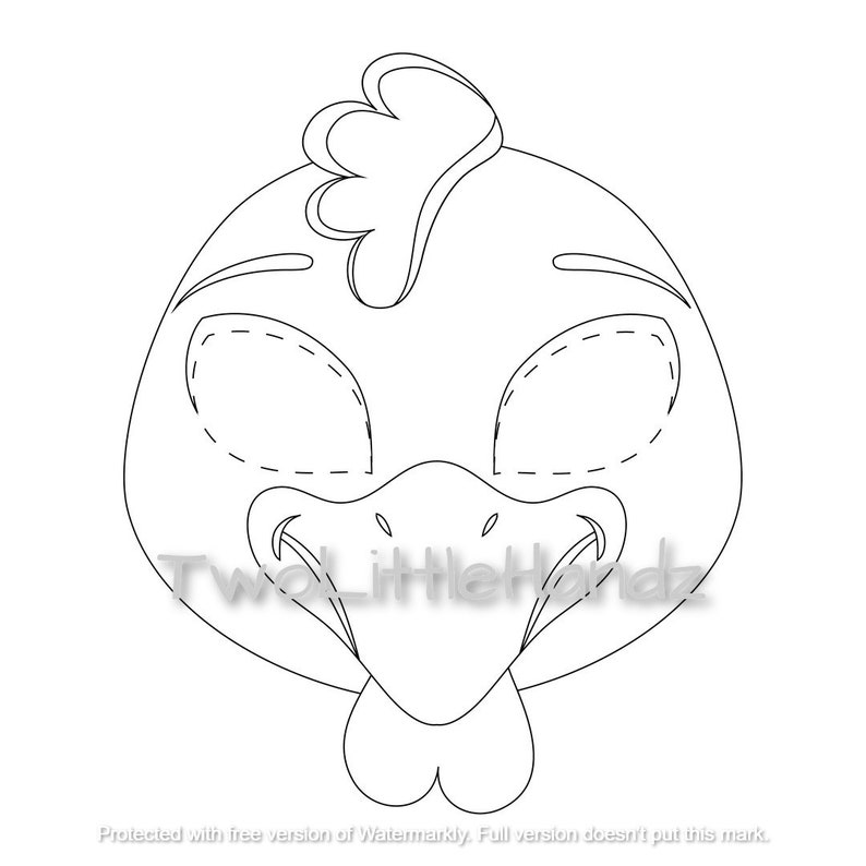 Máscara imprimible de gallina / Máscaras de animales para niños / Imprimible para fiestas / Descarga digital de la página para colorear / Kids Craft Imprimible imagen 2