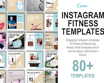 Plantillas de Instagram para fitness, interacción en redes sociales, editables en Canva (descarga digital)