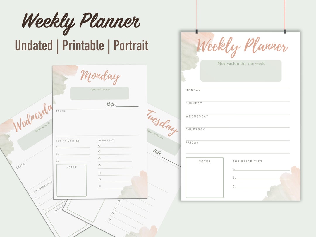 Undated Weekly Planner A4 | Printable Daily Task List (PDF) - Etsy