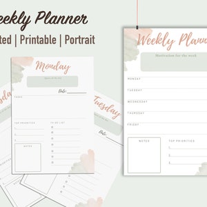 Undated Digital Planner | Printable PDF - A4 |  Weekly and Daily Planner with a task list, priority list, and to-do list!