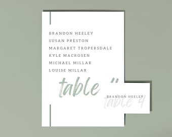 Tarjetas de mesa y números de mesa para bodas en color verde salvia (descarga digital)