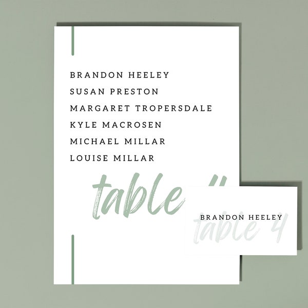 table place setting cards template Printable Wedding Name Cards, Wedding Place Cards, Table Number, Wedding Seating Chart, DIY Wedding, Sage Green, Tentfold, Editable in Canva