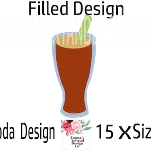 Soda Machine Embroidery Design, Glass of Soda Embroidery Design, Fizzy Drink Design, Pop Design, Glass Design, Fast Food Design, 15 x Sizes