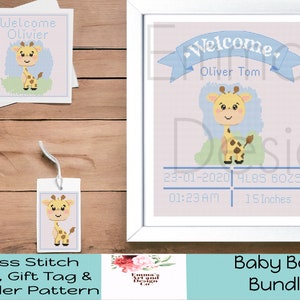 Birth Announcement Cross Stitch Pattern, Baby Announcement Pattern, Birth Sampler Cross Stitch Pattern, Boy Cross Stitch Pattern, X-Stitch