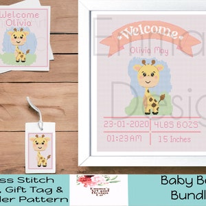 Birth Announcement Cross Stitch Pattern, Baby Announcement Pattern, Birth Sampler Cross Stitch Pattern, Girl Cross Stitch Pattern, X-Stitch