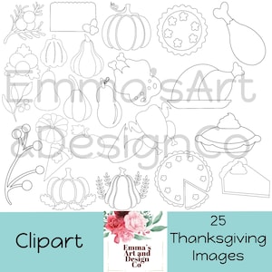 Thanksgiving Digital Stamps - cute Thanksgiving outlines, turkey, fall, digi stamp set - Instant Download, Personal Use, Commercial Use, PNG