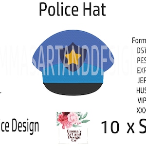 Police Hat Machine Embroidery Design, Police Uniform Embroidery Pattern, Hat Digital Embroidery, Policeman's Hat, Mini Hat Design 10 x Sizes