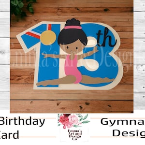 13th Birthday Card SVG, 13th Card Template, Gymnastics SVG, Card Template svg, 13th Card for Cricut, Svg Files for Cricut Shaped Number Card