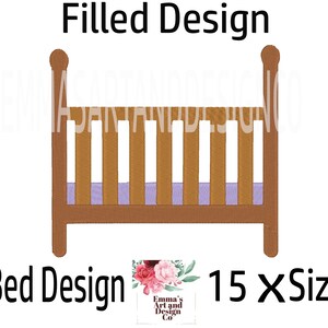 May include: A brown baby crib with a purple mattress, filled design, 15 sizes, baby bed design.