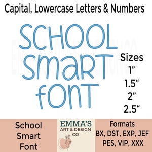 School Smart Machine Embroidery Font, Machine Embroidery Font, Embroidery School Font 4 x Sizes, School Smart Font, Alphabet, School Letters