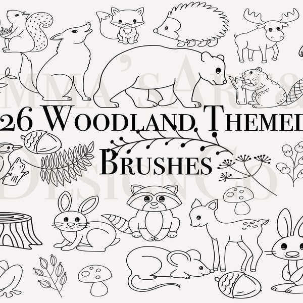 26 Woodland Animal Procreate Stamp Bundle, Procreate Woodland Brush Set, Autumn Procreate Brushes For IPad, Digital Stamp, Animal ClipartArt