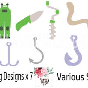 Fishing Machine Embroidery Design, Fishing Hook Embroidery Designs, Embroidery, Embroidery Pattern, Embroidery Files, Ice Drill,  Waders