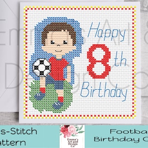 Football, motif point de croix, 8e anniversaire, motif point de croix, cartes de football, point de croix, football