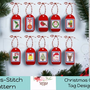 Weihnachten Geschenkanhänger, Kreuzstichmuster, SET VON 10, kleines Kreuzstichmuster, Mini-Weihnachtsgeschenk, Geschenkanhänger, Diagramm, Ornament
