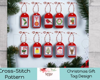 Christmas Gift Tags, Cross Stitch Pattern, SET OF 10, Small Cross Stitch, Mini Christmas Gift, Gift Tags Chart, Christmas Ornament tags gift