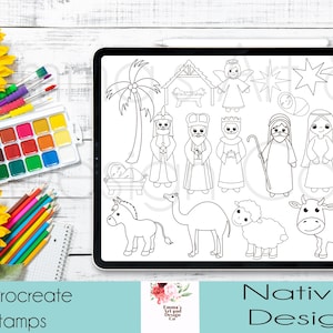 18 Sellos Procreate de Natividad, Pinceles Procreate de Navidad, Conjunto de pinceles Procreate, Pinceles para IPad, Paleta Procreate, Paleta de colores gratis