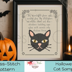 Halloween Cat Sampler, Cat Cross Stitch Pattern, Modern Cross-Stitch Pattern, Cross-Stitch Patterns, Counted Cross Stitch Pattern, Halloween