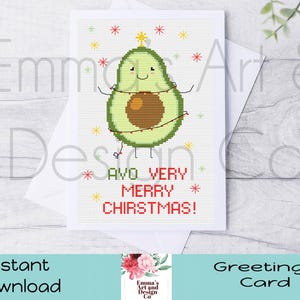 Avo sehr frohe Weihnachten Kreuzstichmuster, lustige Karte Kreuzstichmuster, Weihnachtskreuzstich, niedlicher Kreuzstich, Avocadokarte