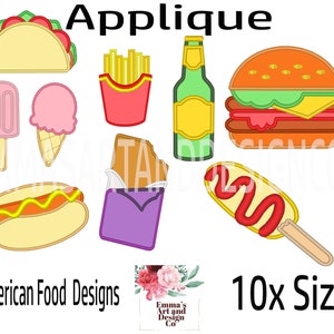 Applique Food Machine Embroidery Design, Fast Food Embroidery Design, Carnival Food, Food Pattern, Fast Food Design, 10 x Sizes, Bundle