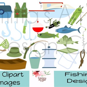 Fishing Digital Stamp, Fishing Stamp, Fishing Images Bundle, Fishing Colouring Pages, PNGs Clip Art, Digital File, Fishing Clipart, Fish