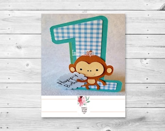 Birthday Card SVG, Happy 1st Birthday svg, Twin Birthday svg Card, svg 1st Birthday, First Birthday Cut File, Free Paper, Monkey SVGSvg