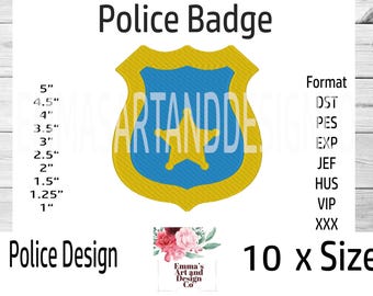 Polizei Abzeichen Maschinenstickerei, Polizist Stickmuster, Polizei Digitale Stickdatei Stickdatei, Polizistenabzeichen, 10 x Größen