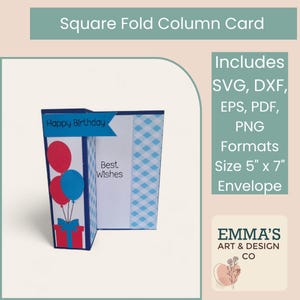 Birthday Square Column SVG Card, 3D Birthday Gifts Balloons Card Template, Cricut Cutting Files, svg png dxf eps PDF, Birthday Popup Card