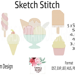 Ice Cream Embroidery Design, Cone Machine Embroidery, Ice Cream Cone Machine Embroidery, BBQ Machine Embroidery,  Sketch Stitch 5 Sizes