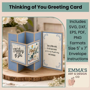 Geschichtete Thinking Of You SVG Grußkarte, Floral, Cricut, Silhouette, Handwerk Vorlage Download