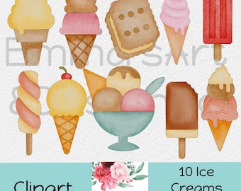 Popsicle Digital Stamp, Watercolour Ice cream Doodles,  Hand Drawn, Ice Cream Clip Art, Party, Frozen Desert Clip Art, Summer, Printable