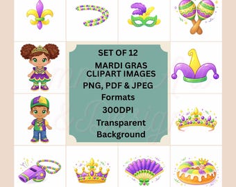 Paquete de imágenes prediseñadas de Mardi Gras PNG JPG PDF