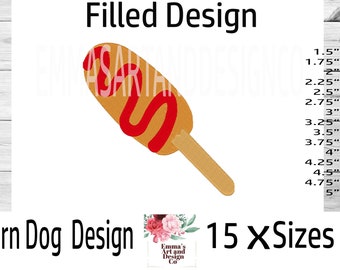 Corn Dog Machine Embroidery Design, Corn Dog Embroidery Design, Fast Food Design, Carnival Food, Hotdog Design, Fast Food Design, 15 x Sizes