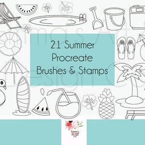 21 Summer Procreate Stamps, Procreate Brushes, Procreate Brush Set, Brushes for IPad, Stamp Bundle, Procreate Palette, Procreate StampsArt