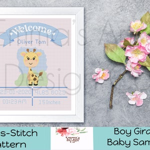 Birth Announcement Cross Stitch Pattern, Baby Announcement Pattern, Birth Sampler Cross Stitch Pattern, Boy Cross Stitch Pattern, X-Stitch