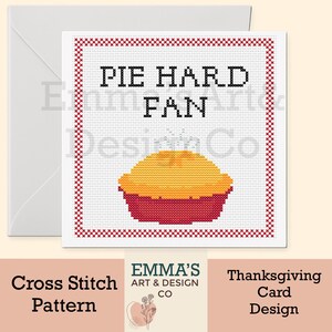 5x5 Thanksgiving Kreuzstich Kartenmuster PDF, Truthahn Herbst DIY Karte, moderne Herbst Kreuzstich, Instant Download, Pie Hard Fan, Apfelkuchen